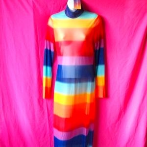 NWT Pride Dress! Completely Sheer Floor Length Faux turtleneck